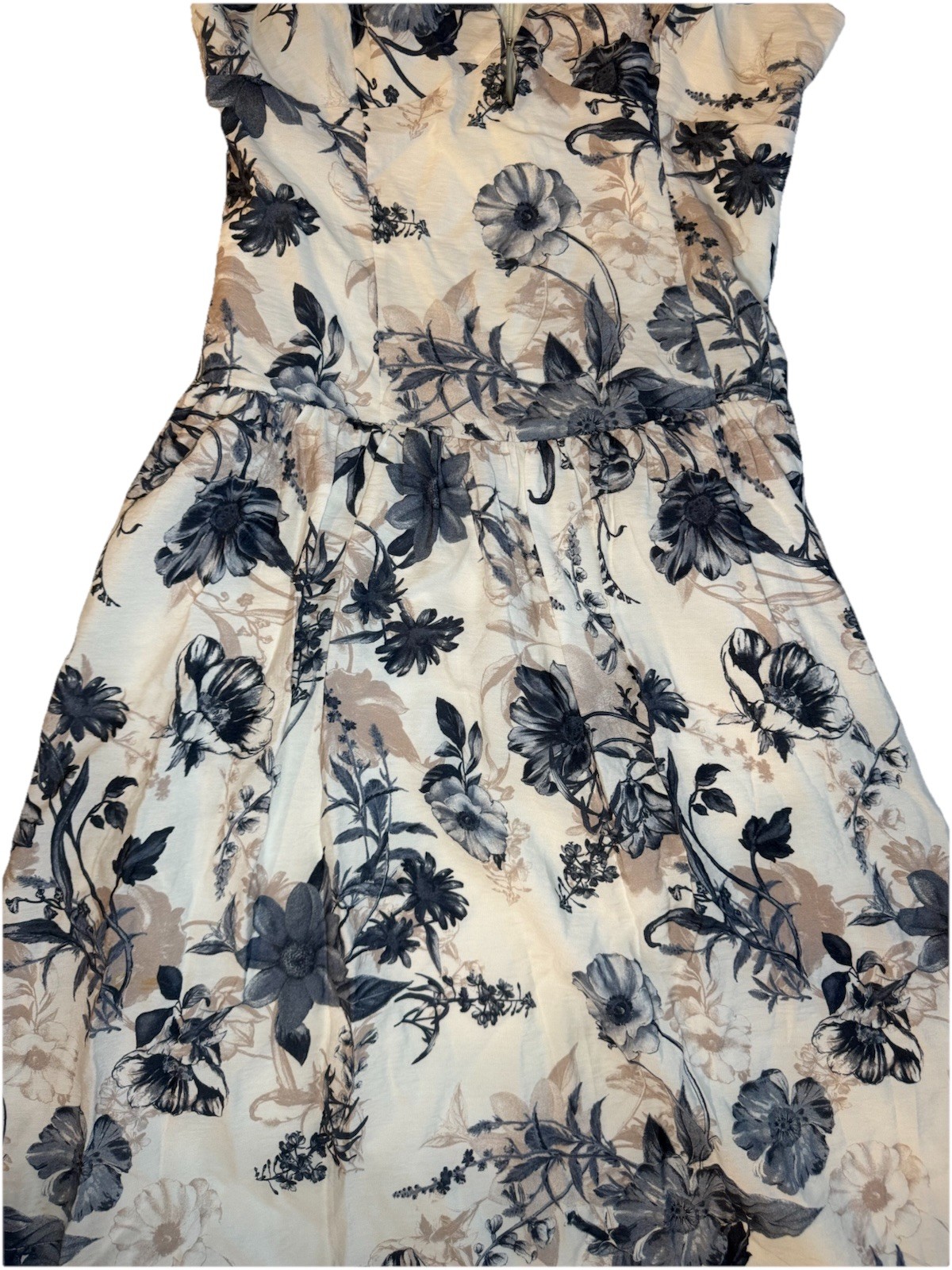 Storia Maxi Sundress Womens Size L Blue Brown Floral Smocked Lined Cottagecore