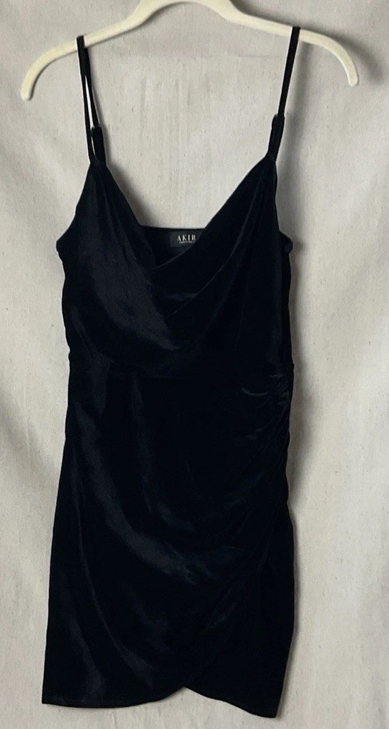 Akira Women’s Black Velvet Tank Dress small cowl neck