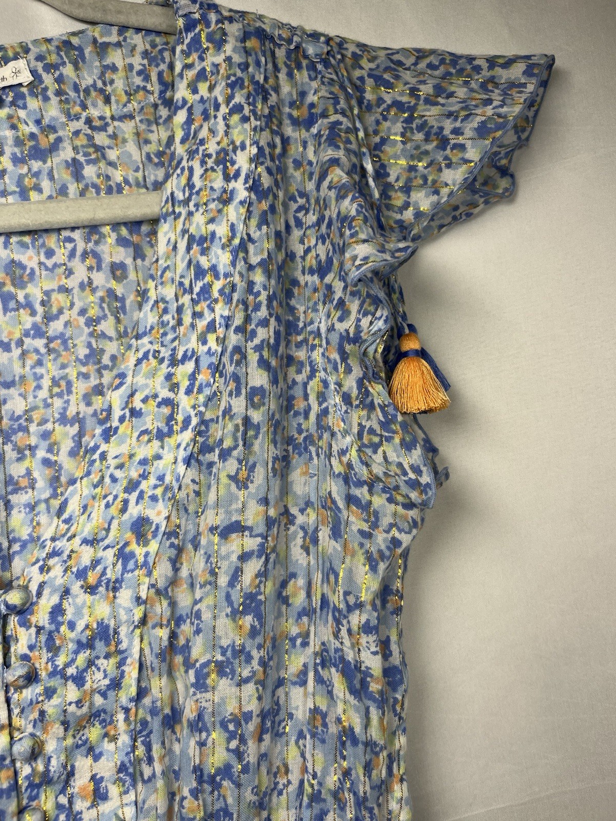 Poupette St Barth Rachel Blue Gold Lurex Floral Cotton Boho Mini Dress Sz Xs
