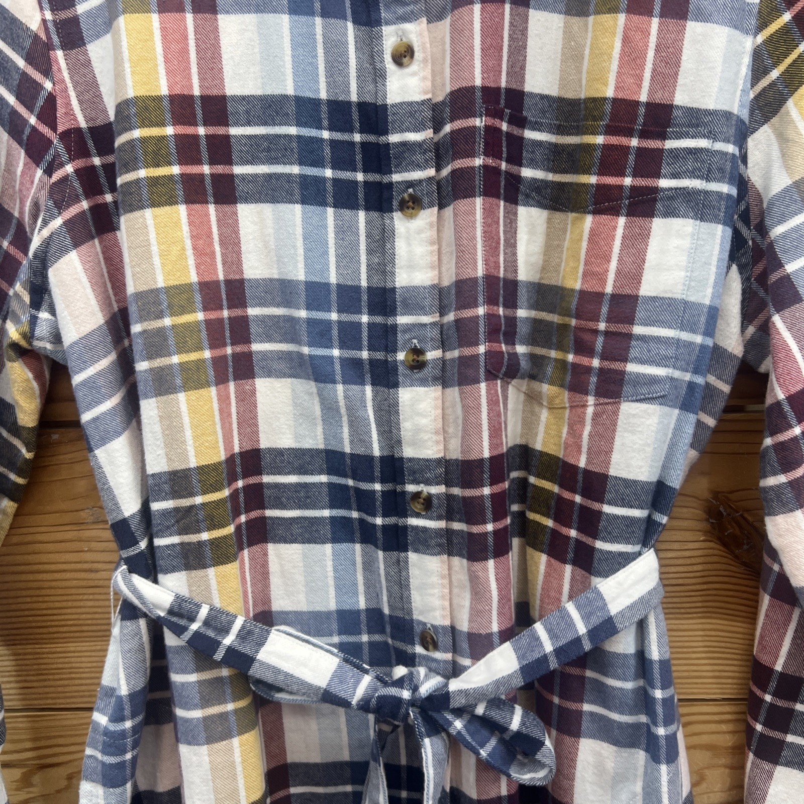 Goodthreads Dress Womens Large Flannel Plaid Shirtdress Collared Red Yellow B109