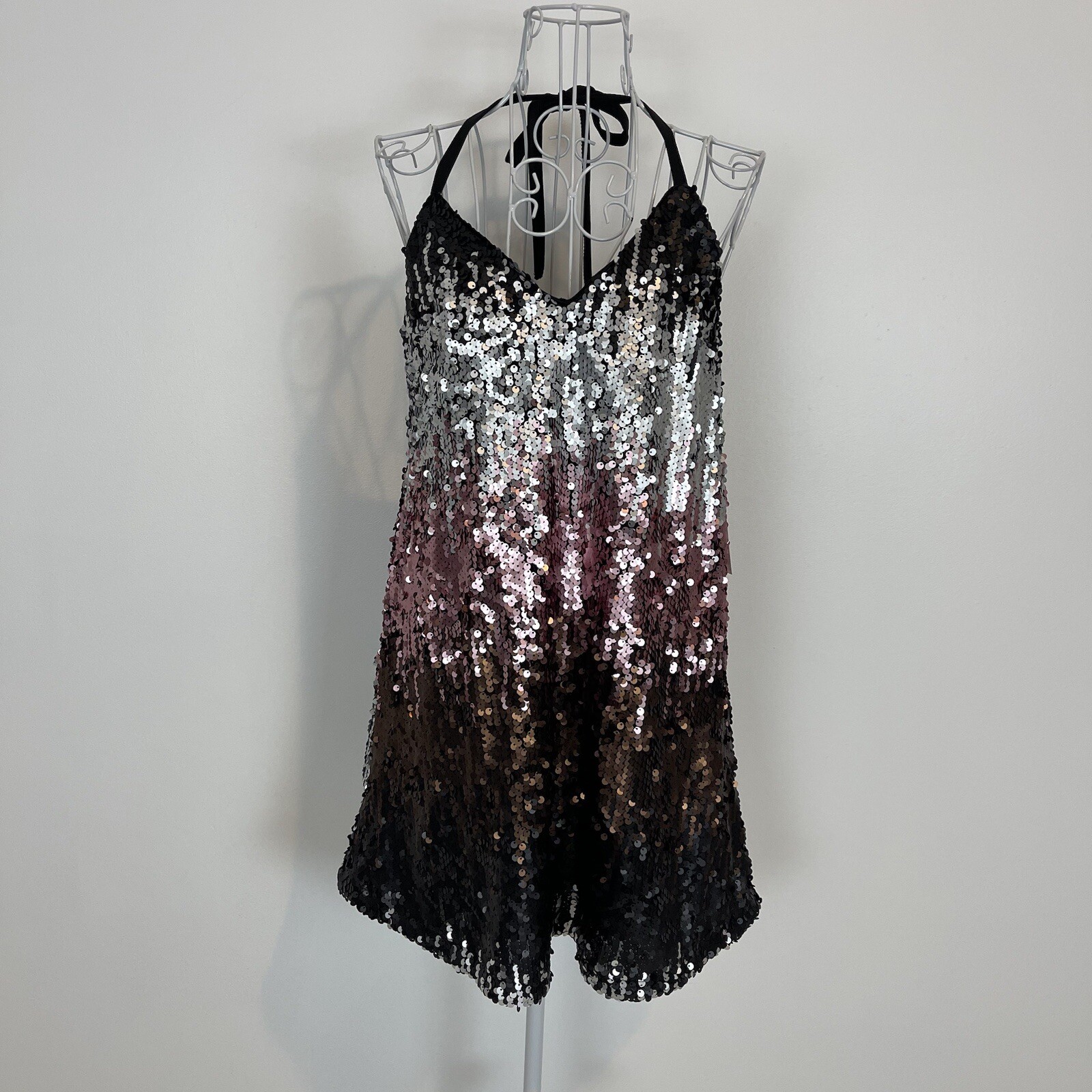NWT Tobi Till Sundown Halter Sequin Ombre Dress mini A-line backless holiday S