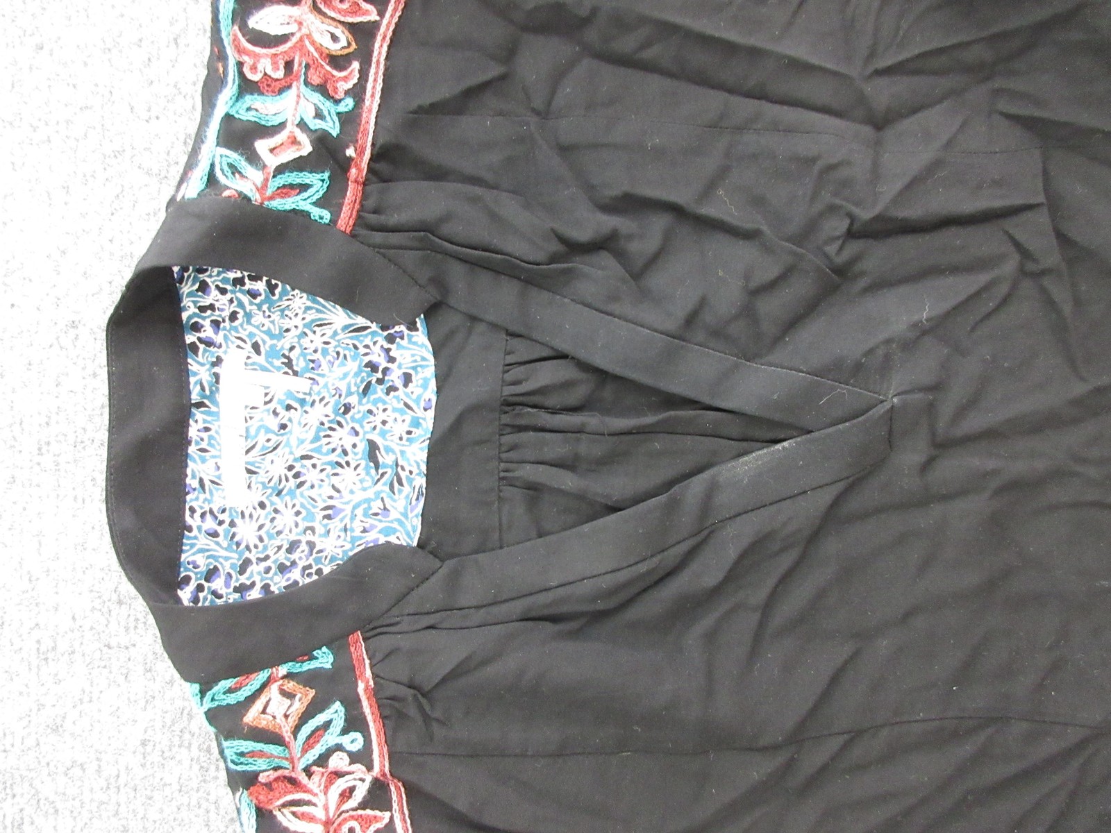 Floret Dress Womens Petite Small Black Embroidered Boho Trapeze Long Sleeve
