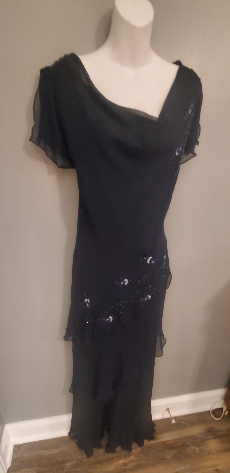 Scala Navy Blue Beaded Maxi Formal/Evening Gown. Size 14 Runs Small. Worn Once.