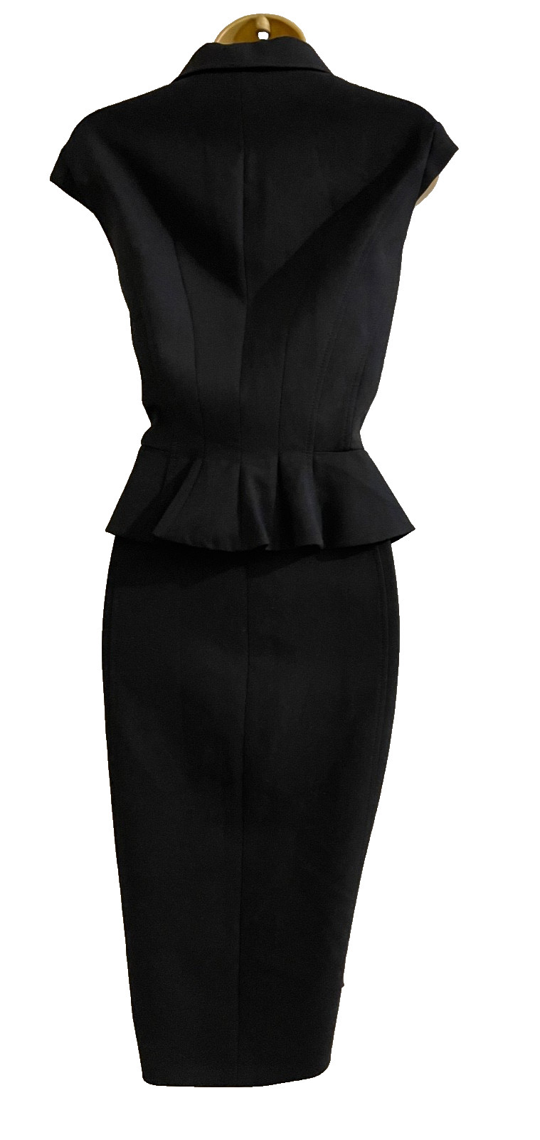 KAREN MILLEN BLACK PEPLUM ZIP-FRONT PENCIL DRESS UK 14 (US 10) EUR 42