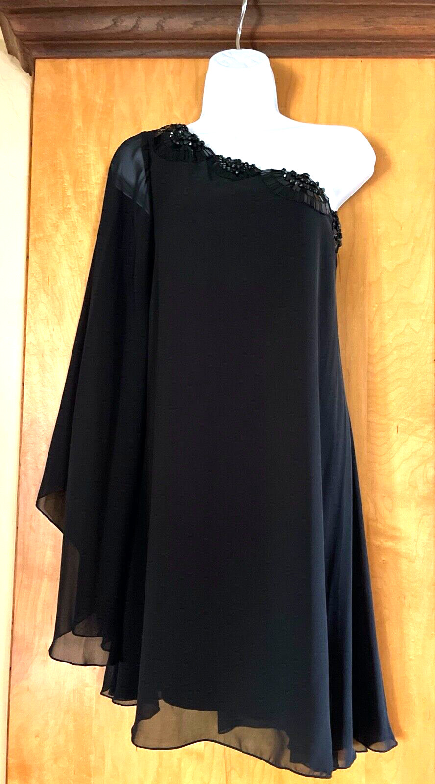 WOMEN’S BISOU BISOU BLACK ONE SHOULDER SLEEVE SHIFT EVENING COCKTAIL DRESS – 4