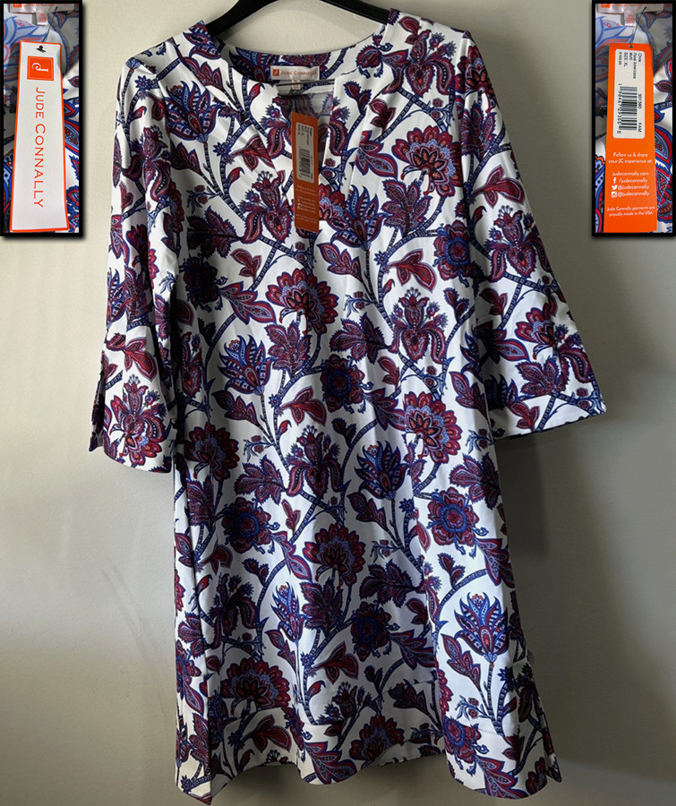 NWT! JUDE CONNALLY RED WHITE BLUE CHRIS FLORAL PAISLEY AMERICANA DRESS XL USA !