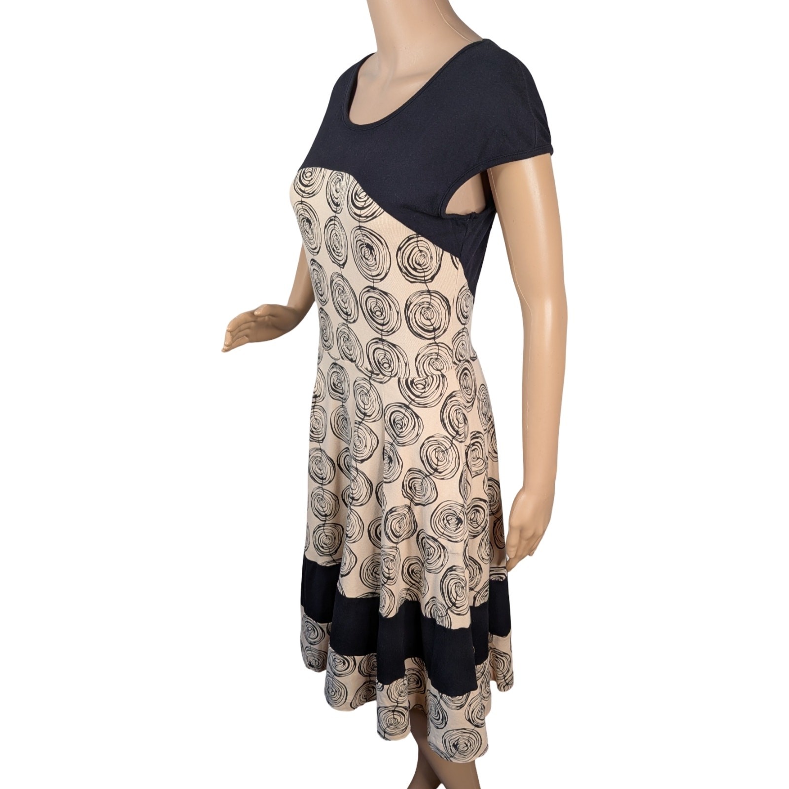 Effie’s Heart Napoli Colorblock Swing Dress M Geometric Swirl Print Pockets