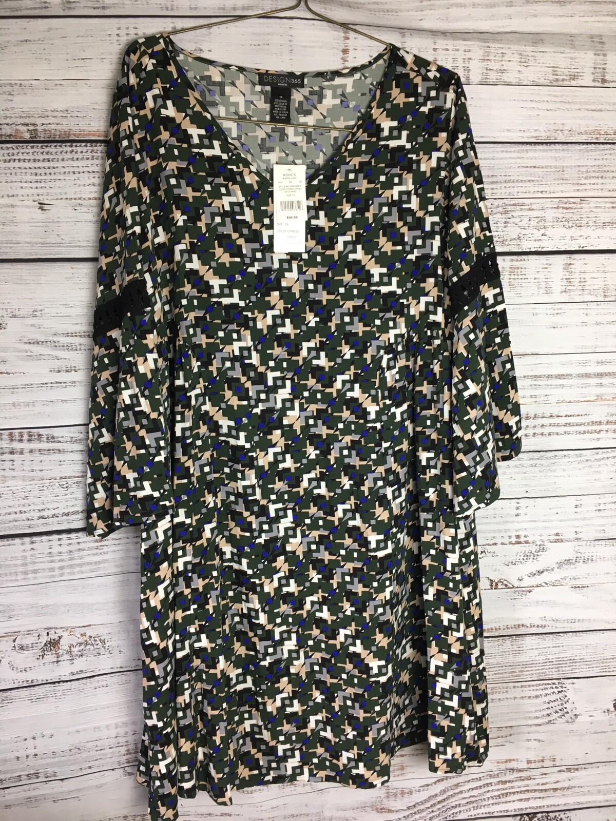 Design 365 Woman Dress Size 1X Cypress Cross Hatch Print NWT MSRP $90