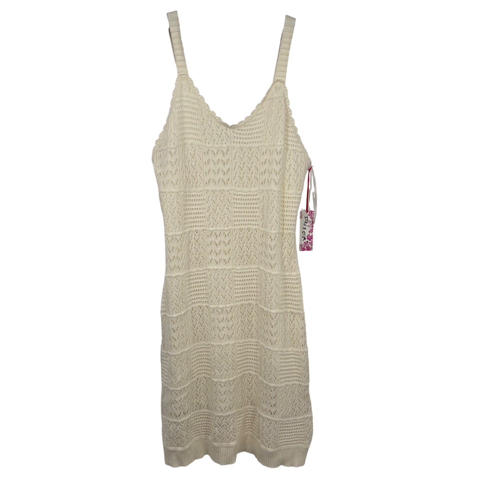Freshman Ivory Crochet Knit Mini Dress XXL Cream Pointelle Stretch Lined Boho