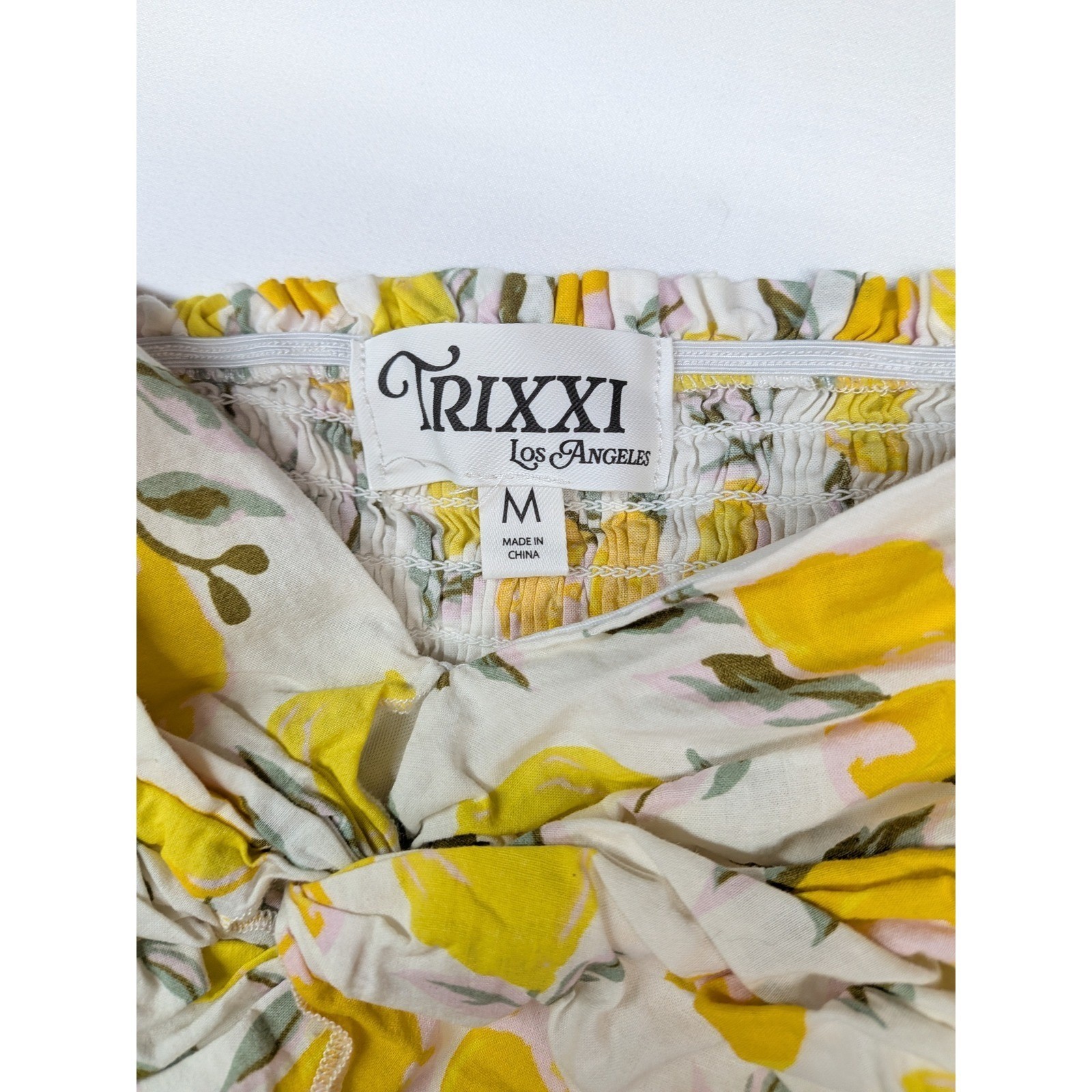 Trixxi Los Angeles Lemon Print Puff Sleeve Mini Dress Yellow White Medium