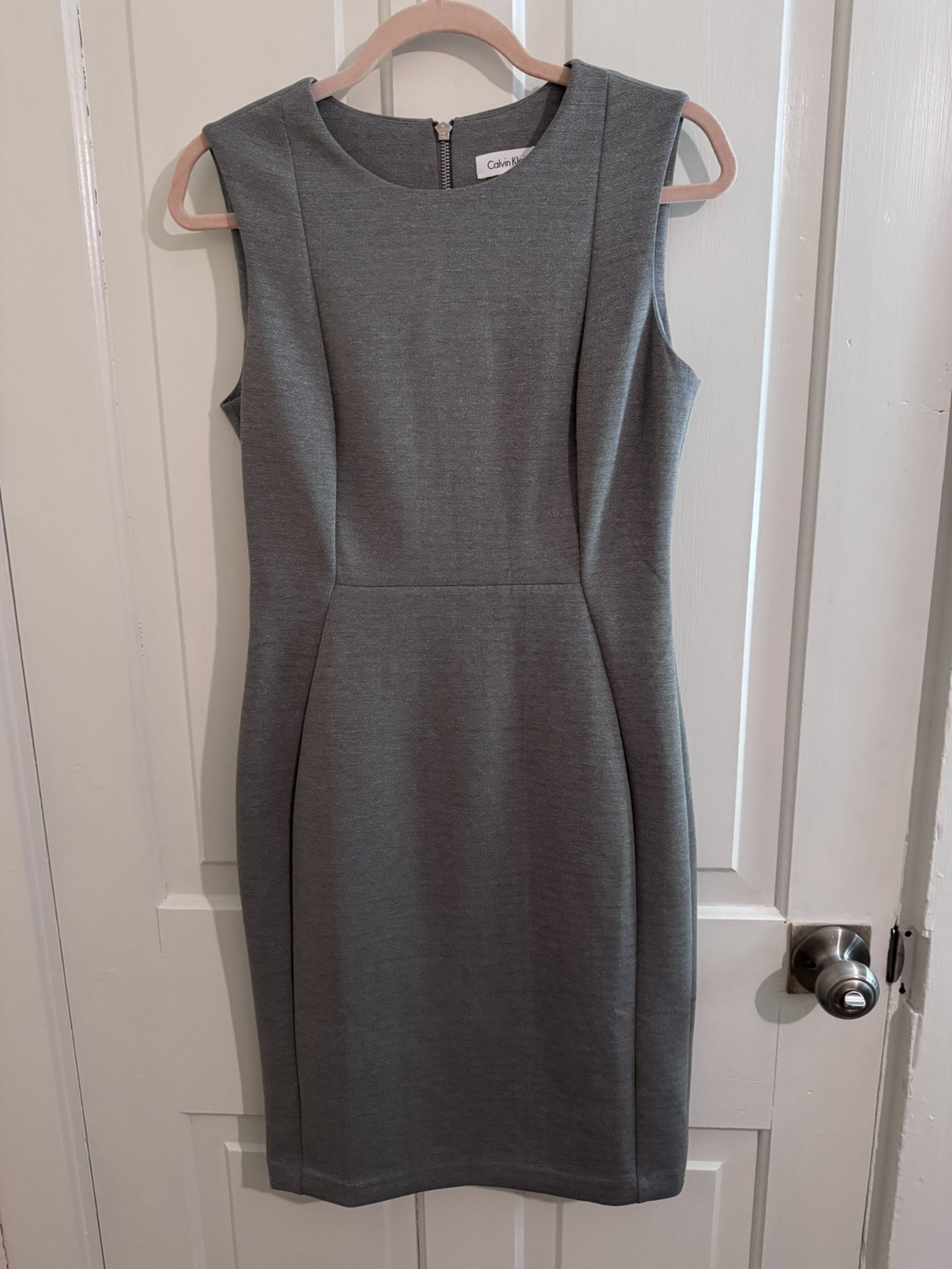 CALVIN KLEIN Heather Gray Neoprene Scuba Stretch Sheath Dress Size 8, Excellent