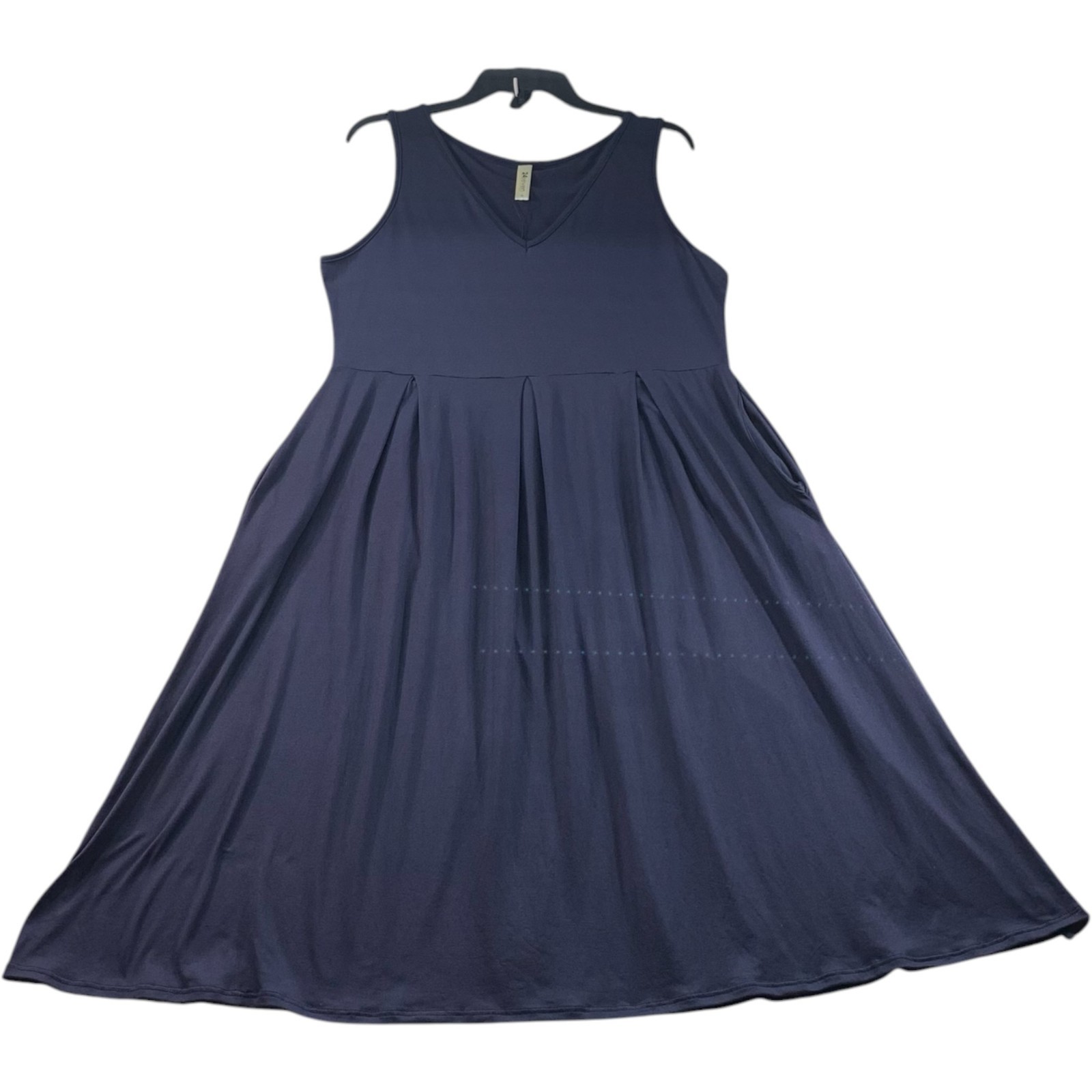 24 Seven Dress Womens Size XL Navy Blue Sleeveless Vneck Pockets Stretch New