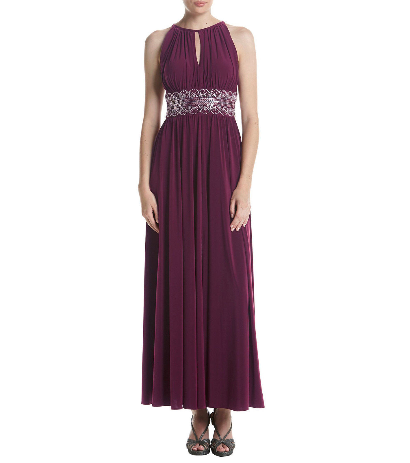 NWT- R&M Richards ~Size 8~ Beaded Sequined Keyhole Front-Slit Dress Bridal Z