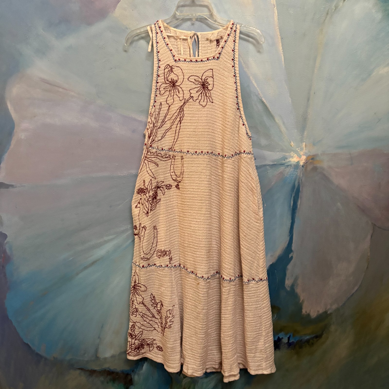 Boho Western Embroidered Midi Dress Cream Cottagecore Prairie A-Line Kimchi Blue