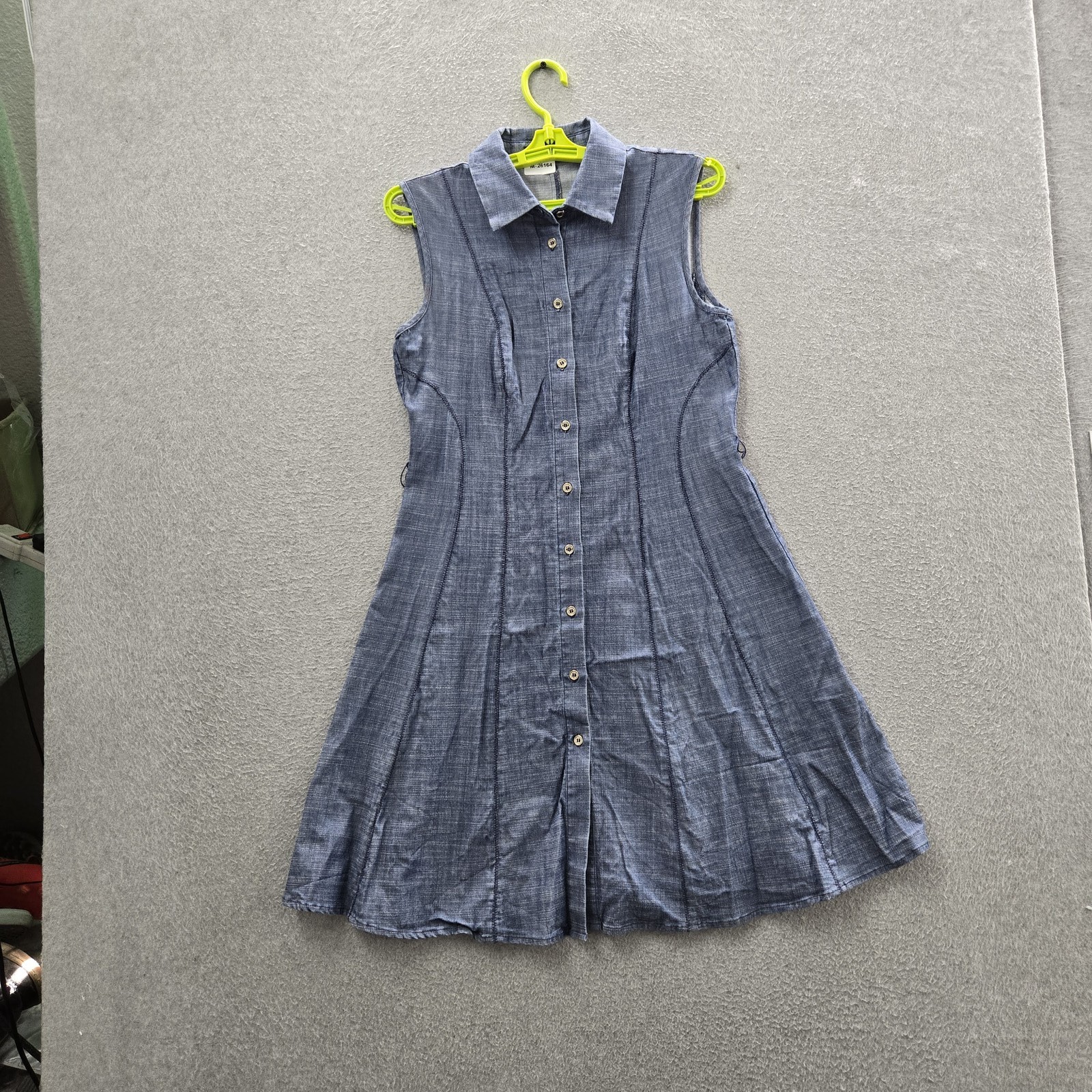 Tommy Hilfiger Women Dress 4 Blue Shirt Chambray Button Sleeveless Logo READ