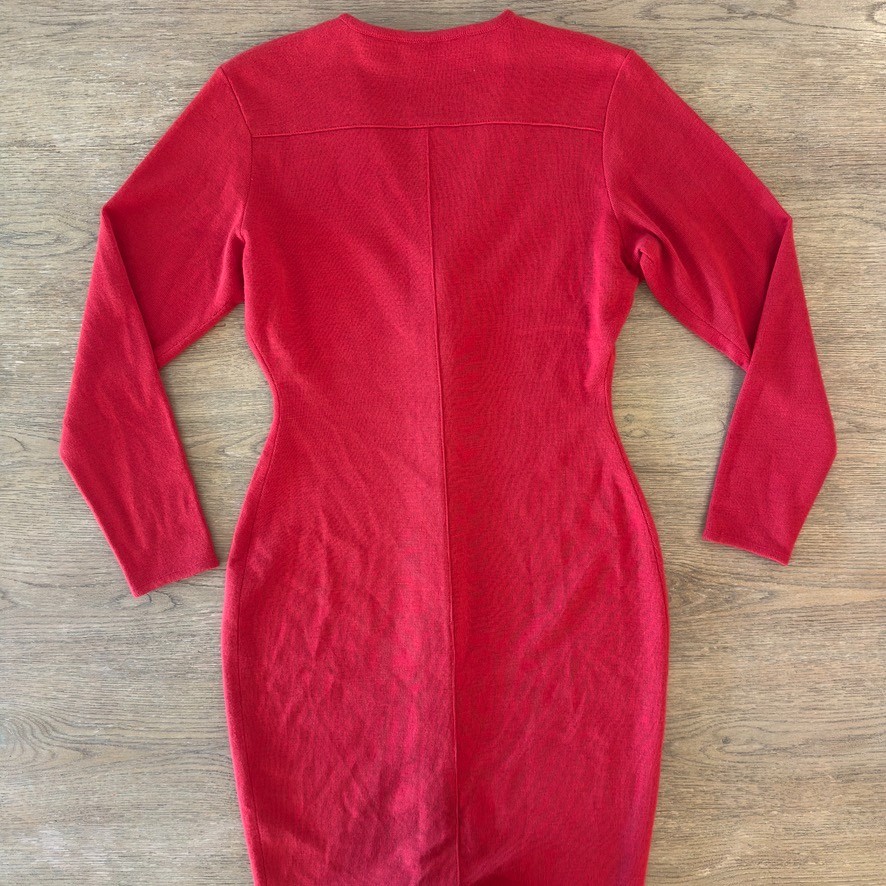 VTG Adele Joyce Wool Blend Fitted Knit Button Up Dress-Red W/ Gold Buttons-Sz M