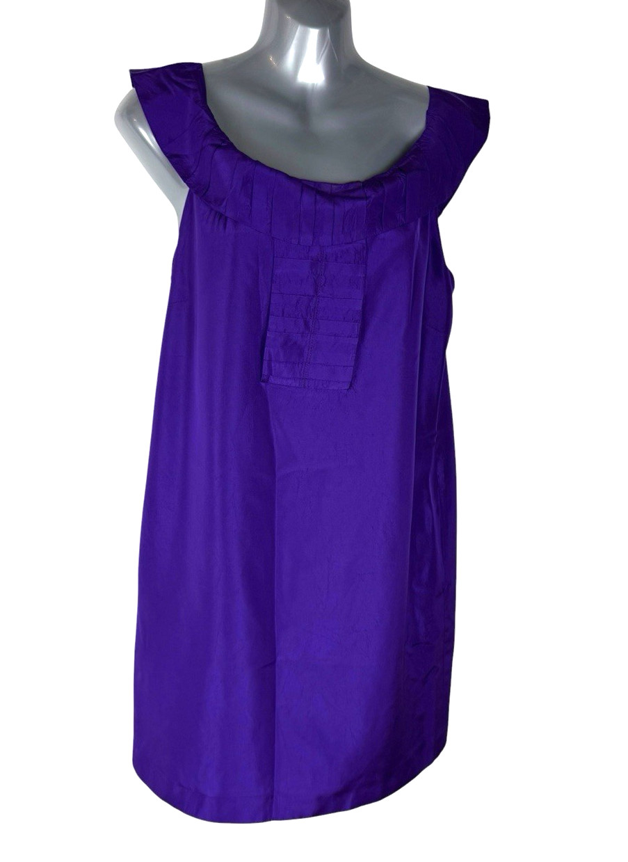Oasis Mini Tunic Dress Women’s UK Size 10 Deep Purple Pleated Lined Sleeveless