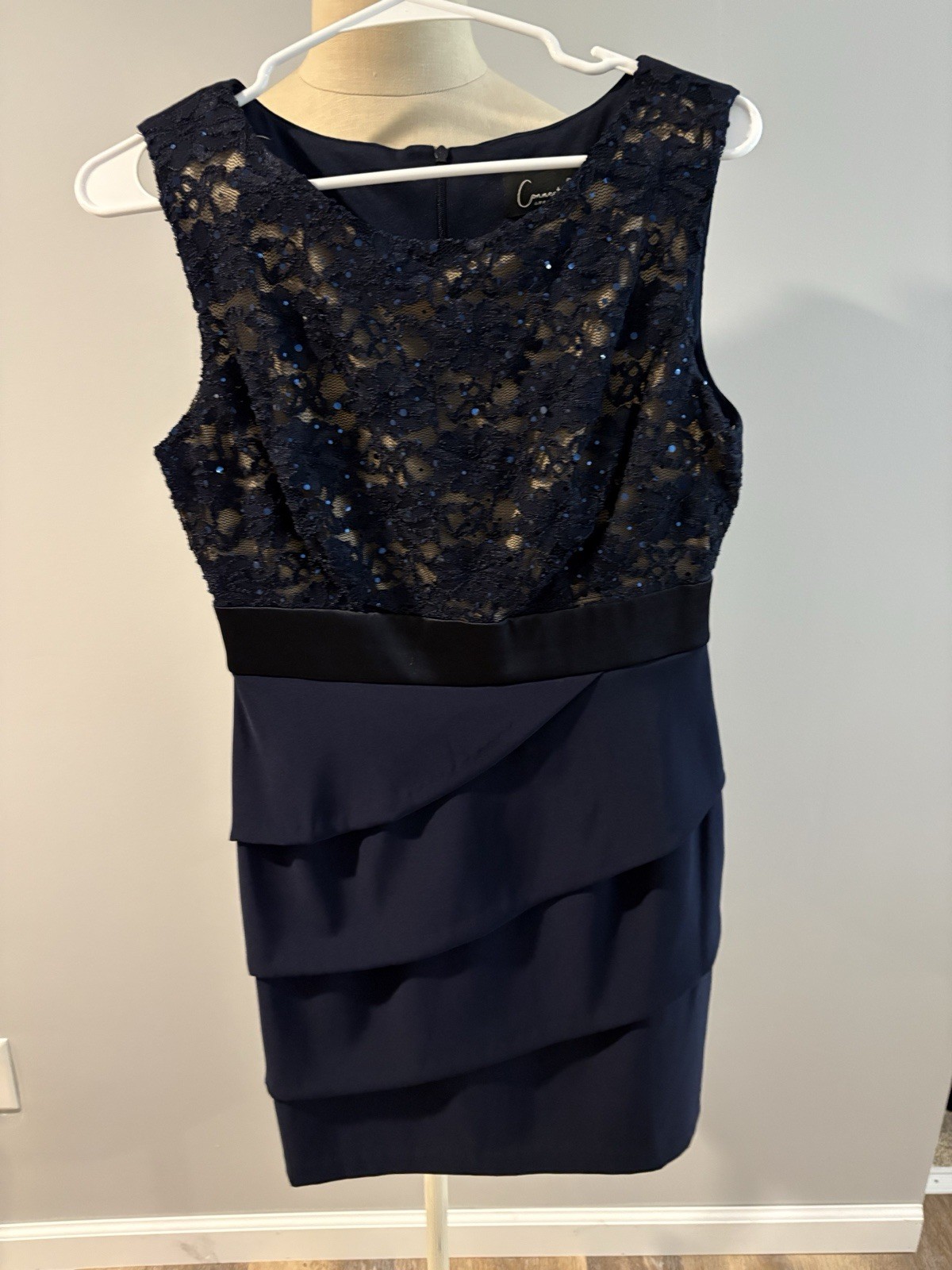 Connected Women’s Navy Lace Scoop Neck Sleeveless Sheath Knee Dress 6P