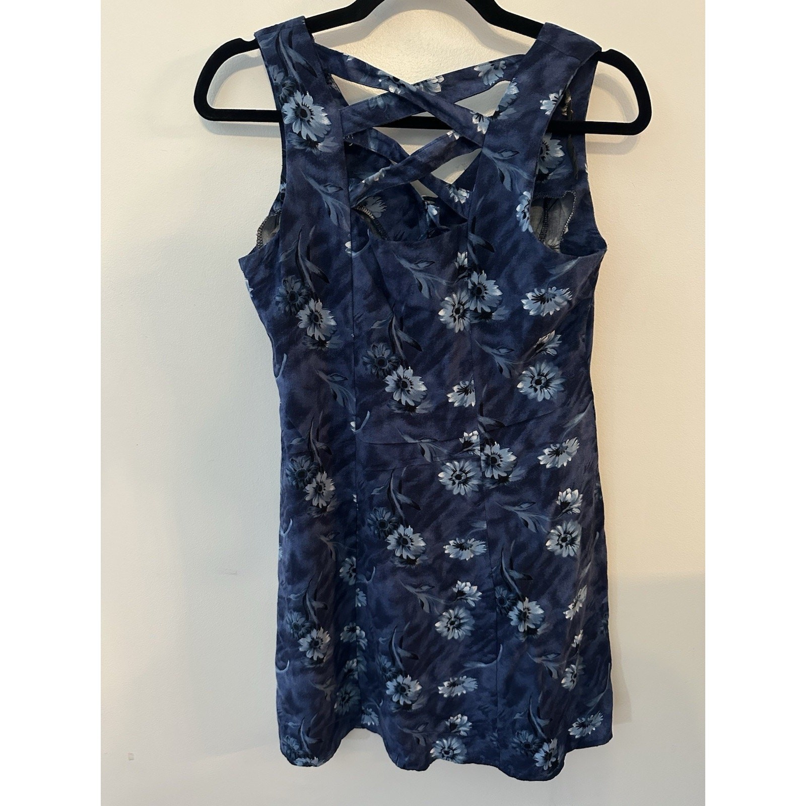 Vintage Floral Dress Pearl Button Front Cottage Y2K 90s Sz.3/4 Blue Strappy Back