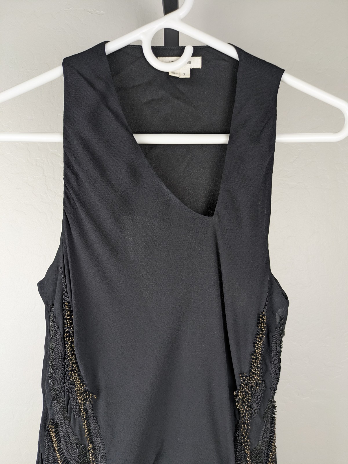 Helmut Lang size 2 black beaded Asymmetric Draped Twist Sleeveless Dress RARE