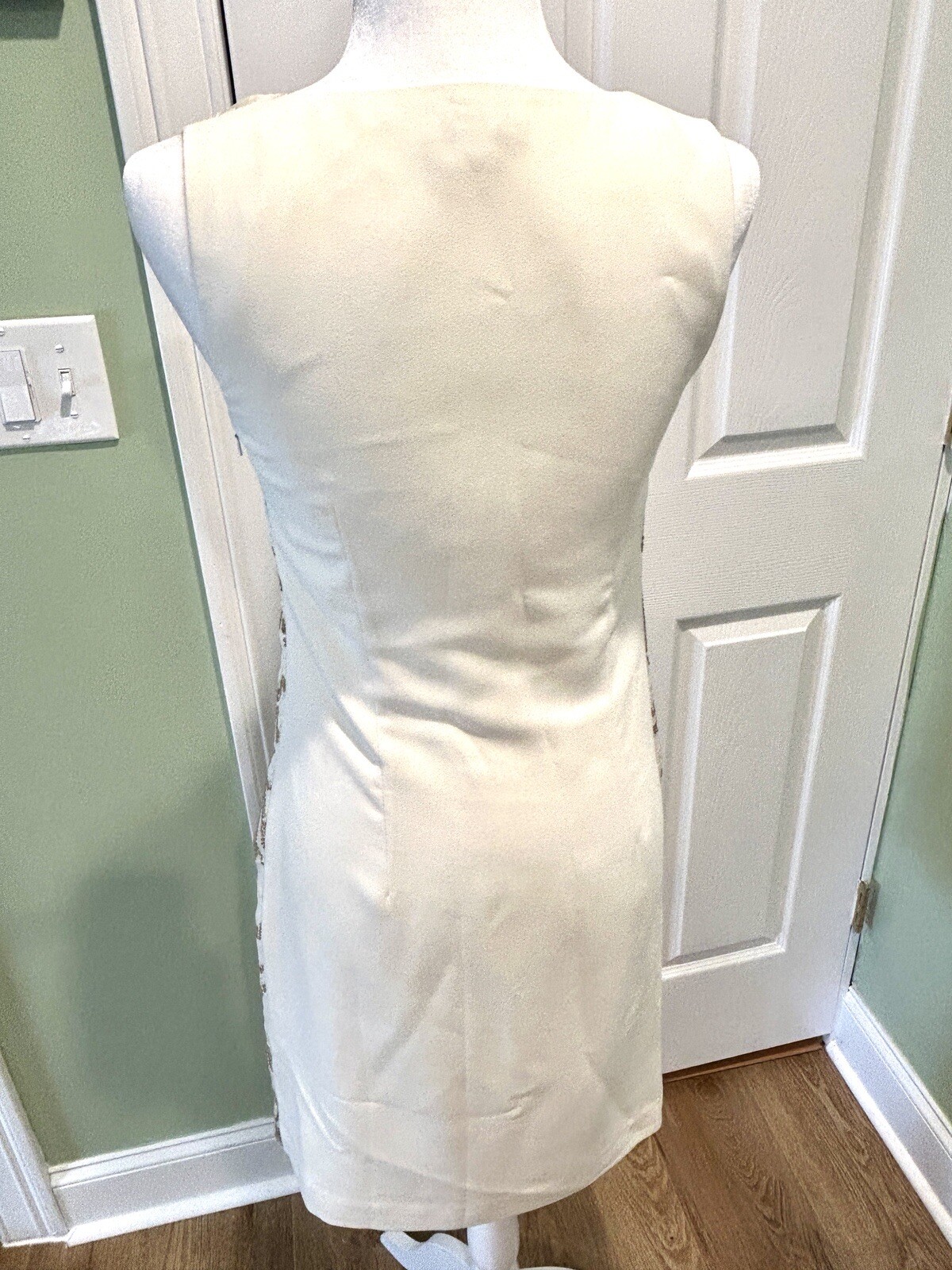 Monsoon UK Ivory Gold Cascading Sequins Shift Dress Size 4 Summer Cocktail Party