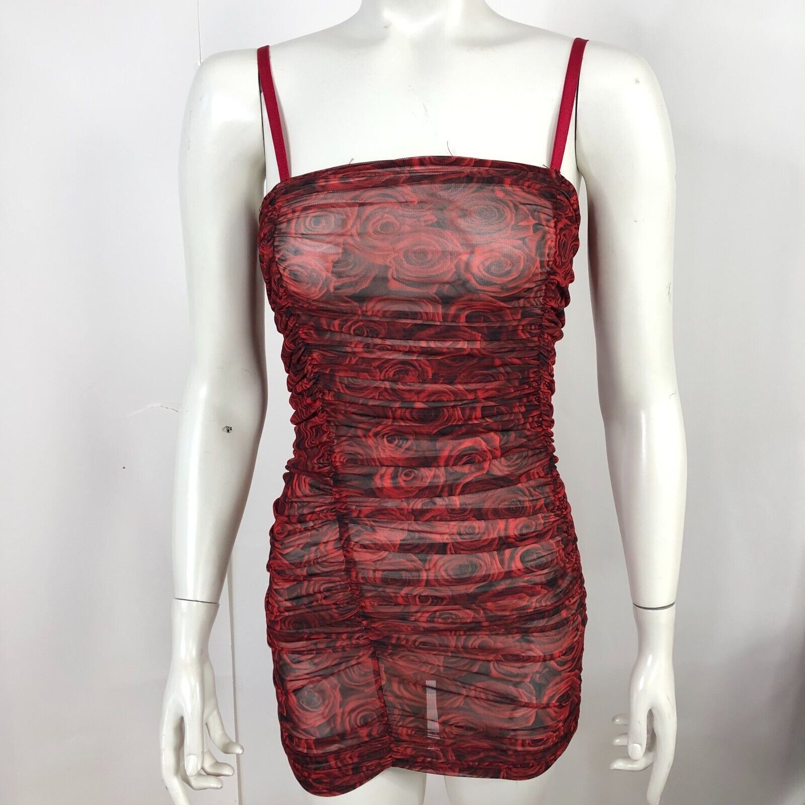 Schlosberg Ruched Ruffle Small Lycra Women’s Mini Sheer Short Length Dress Rose