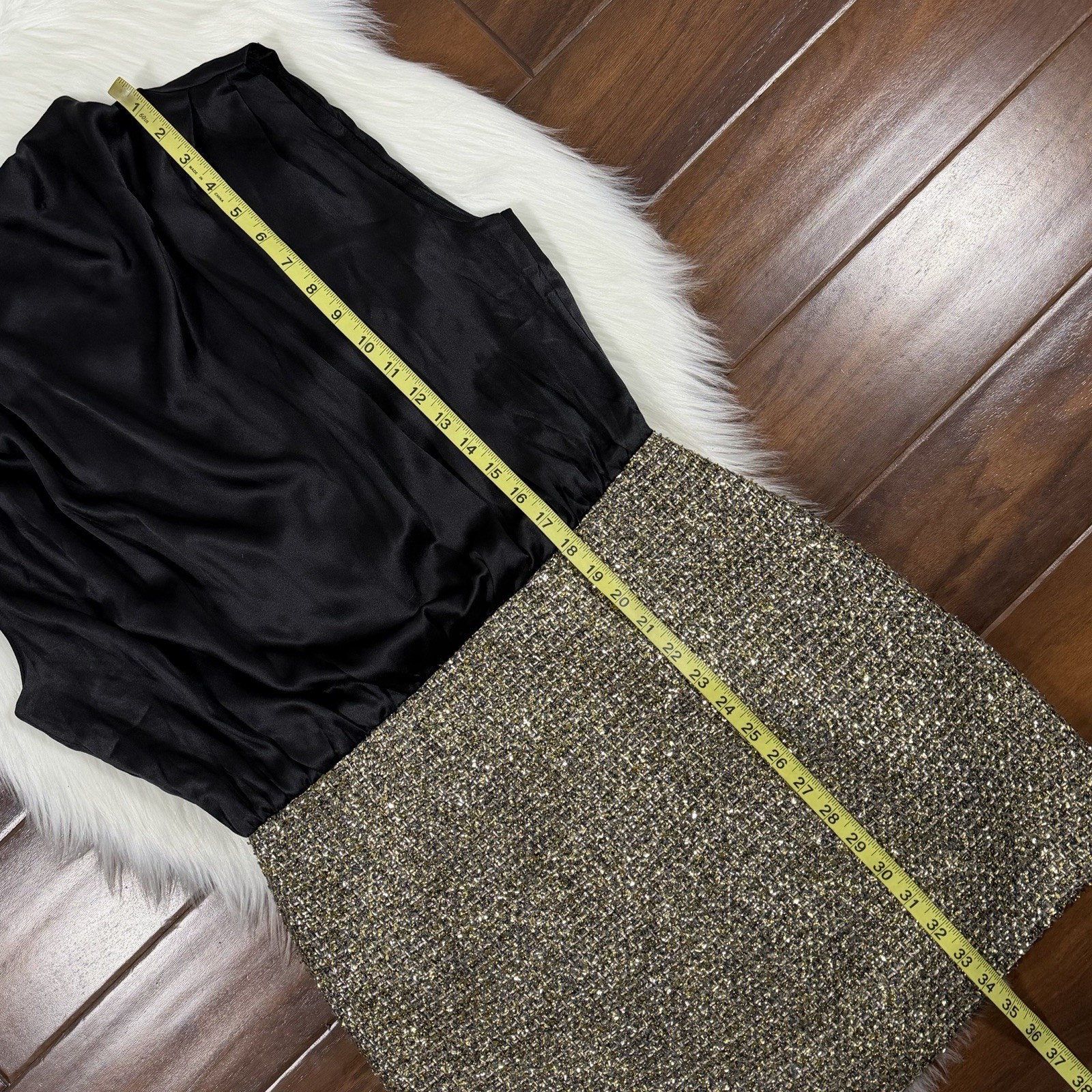 Amanda Uprichard Women’s Size Large Black Gold Silk Tweed Brantley Dress