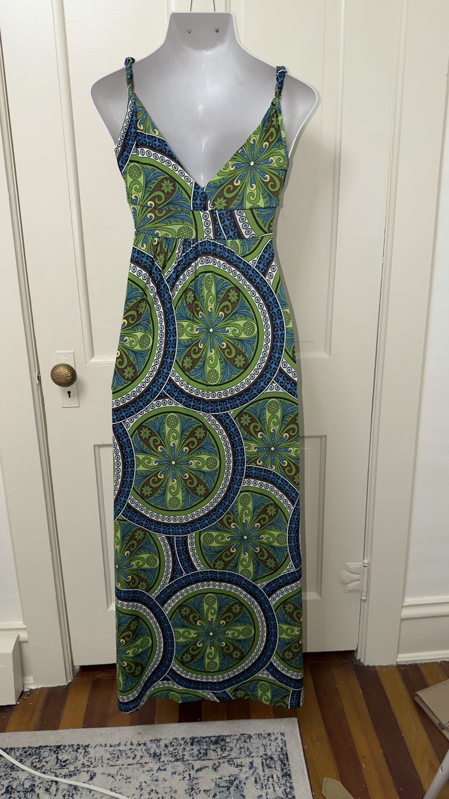 Pookie & Sebastian Boho mandala medallion Maxi Empire V-neck Rope Straps