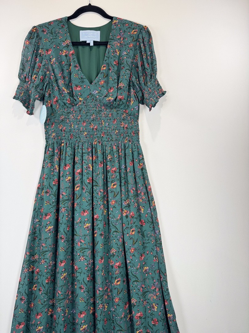 Hill House Home Maxi Dress Green The Georgia Nap V Neck Floral Smocked Medium