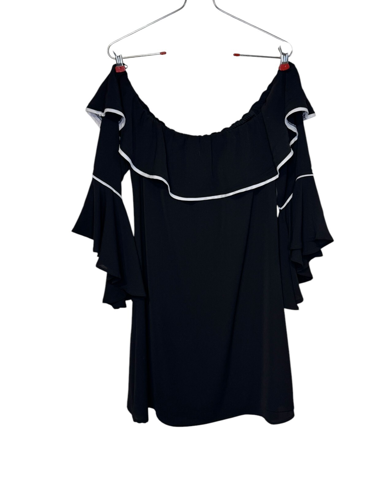June & Hudson Women Dress Mini Ruffle Off Shoulders 3/4 Sleeve Line Black Small