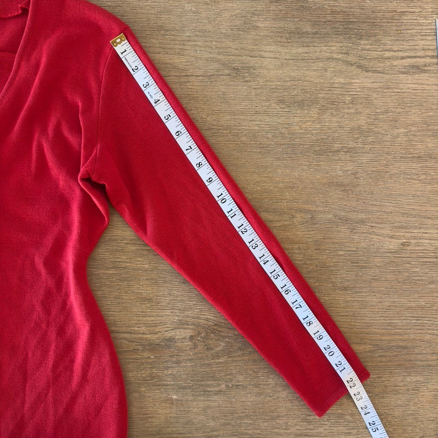 VTG Adele Joyce Wool Blend Fitted Knit Button Up Dress-Red W/ Gold Buttons-Sz M