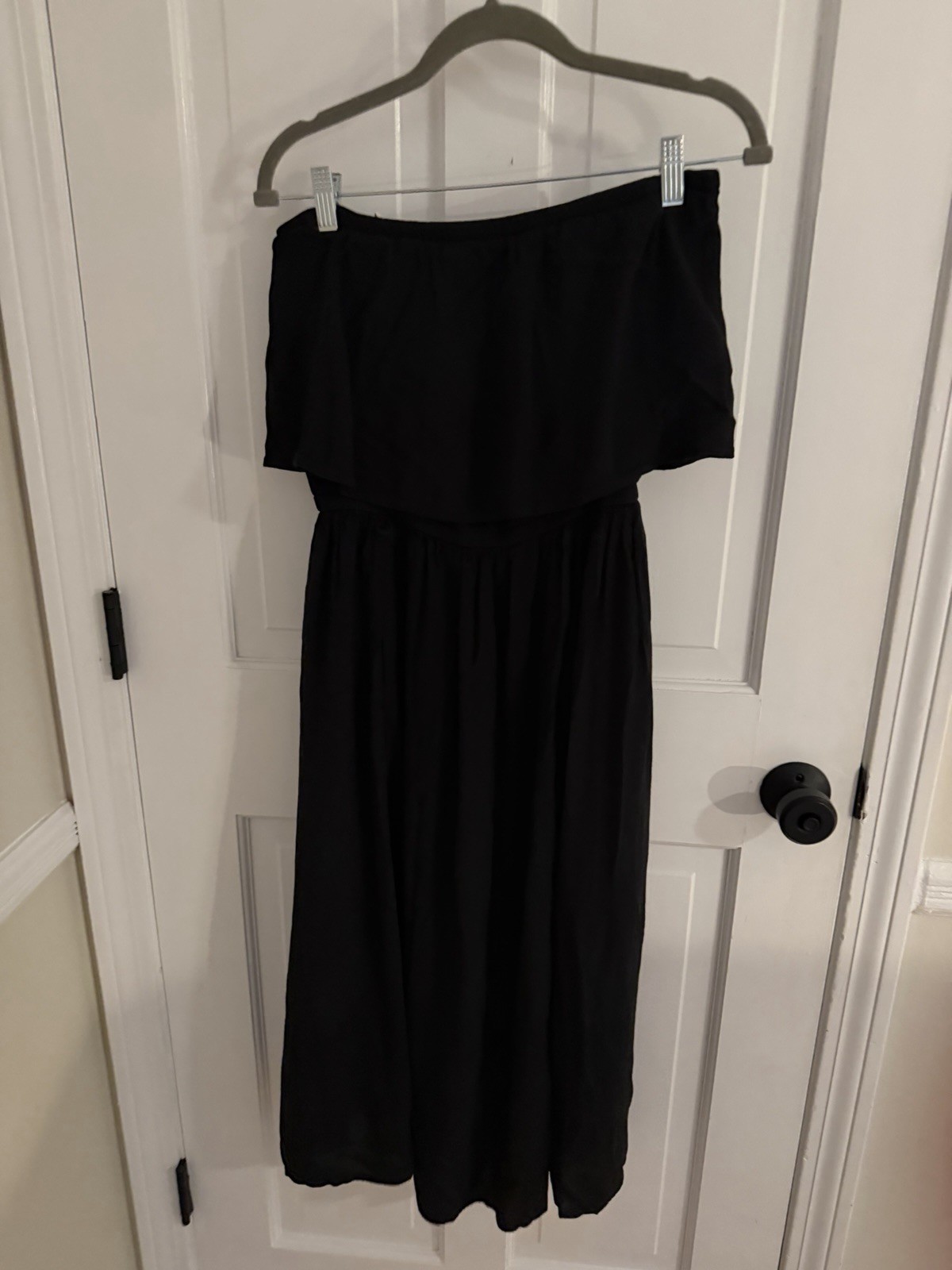 Black Solid Off-Shoulder Ruffle Chiffon Elastic Waist Sleeveless Midi Dress M