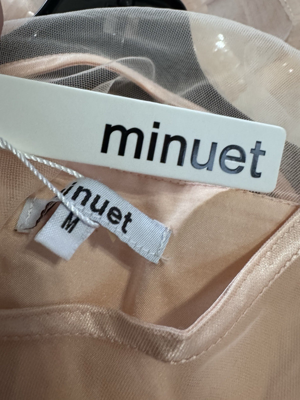 Minuet Blush Pink Peach Sequin Mesh Dress – NWT – Size Medium – Sheer Cocktail