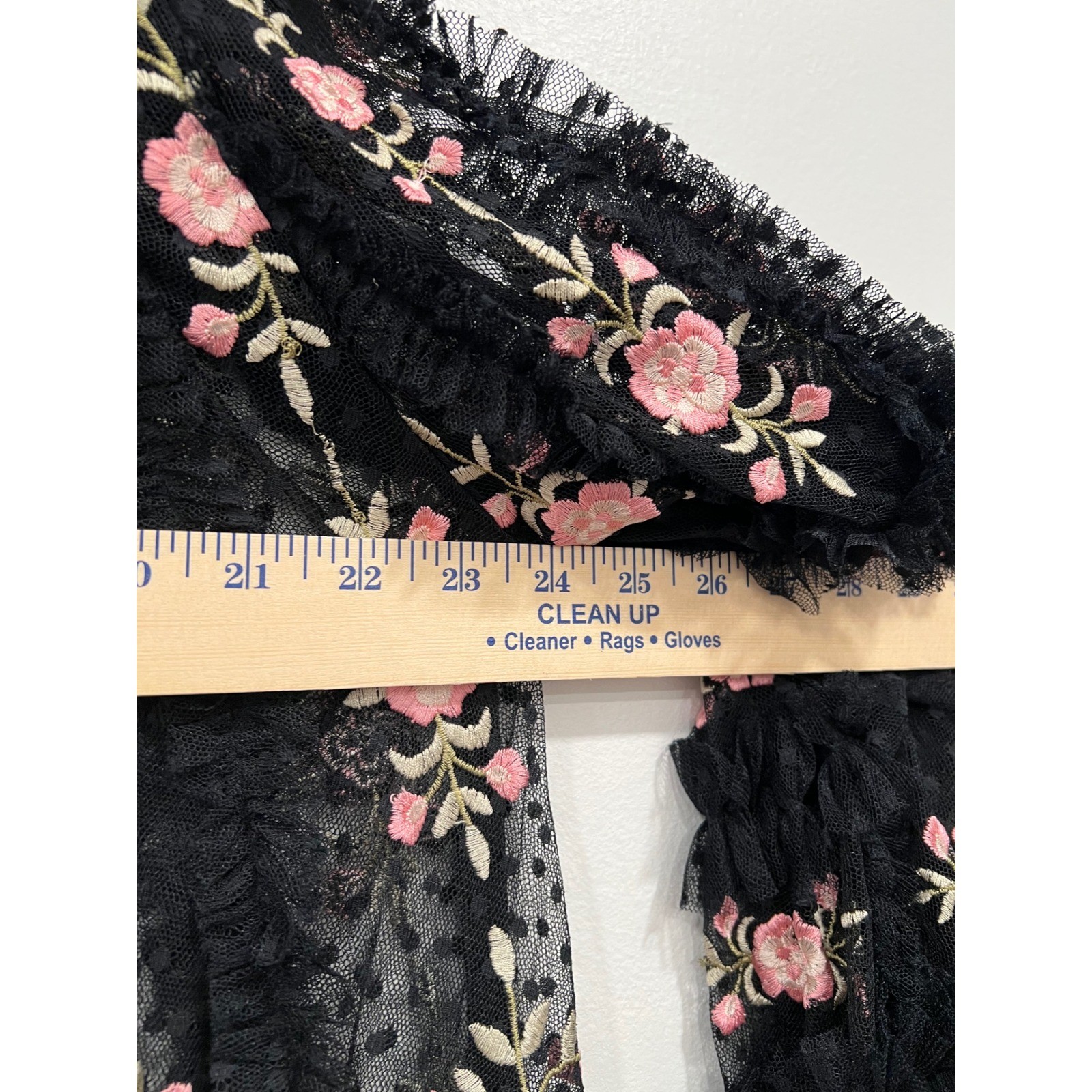 Mac Duggal Mini Dress Womens 8 Black Pink Floral Embroidered Tulle Tiered Ruffle
