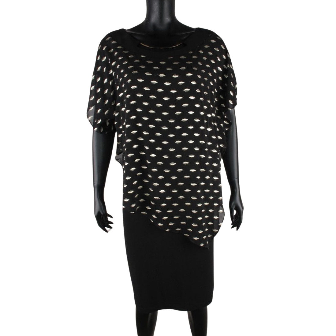 Joseph Ribkoff Dress UK 18 Black Gold Leaf Midi Half Sleeve Elegan Evening Dress