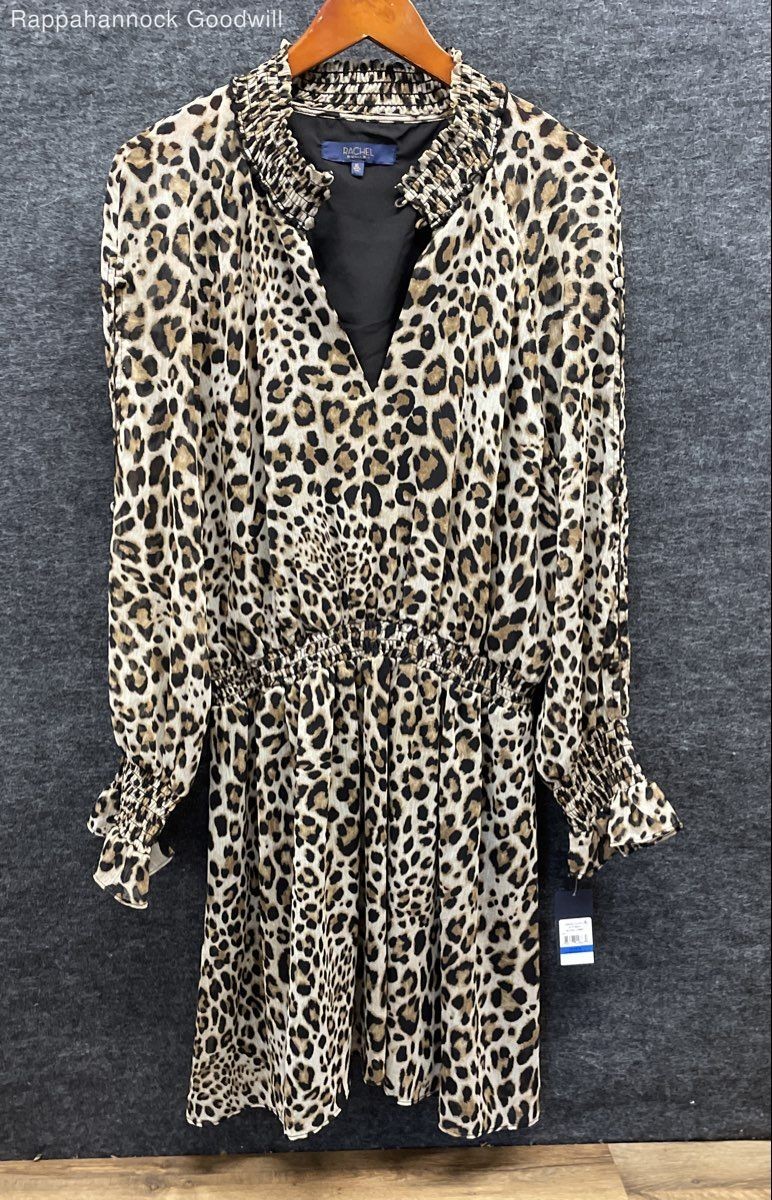 RACHEL Rachel Roy Women’s Natural Leopard Print Smocked V-Neck Dress XL NWT