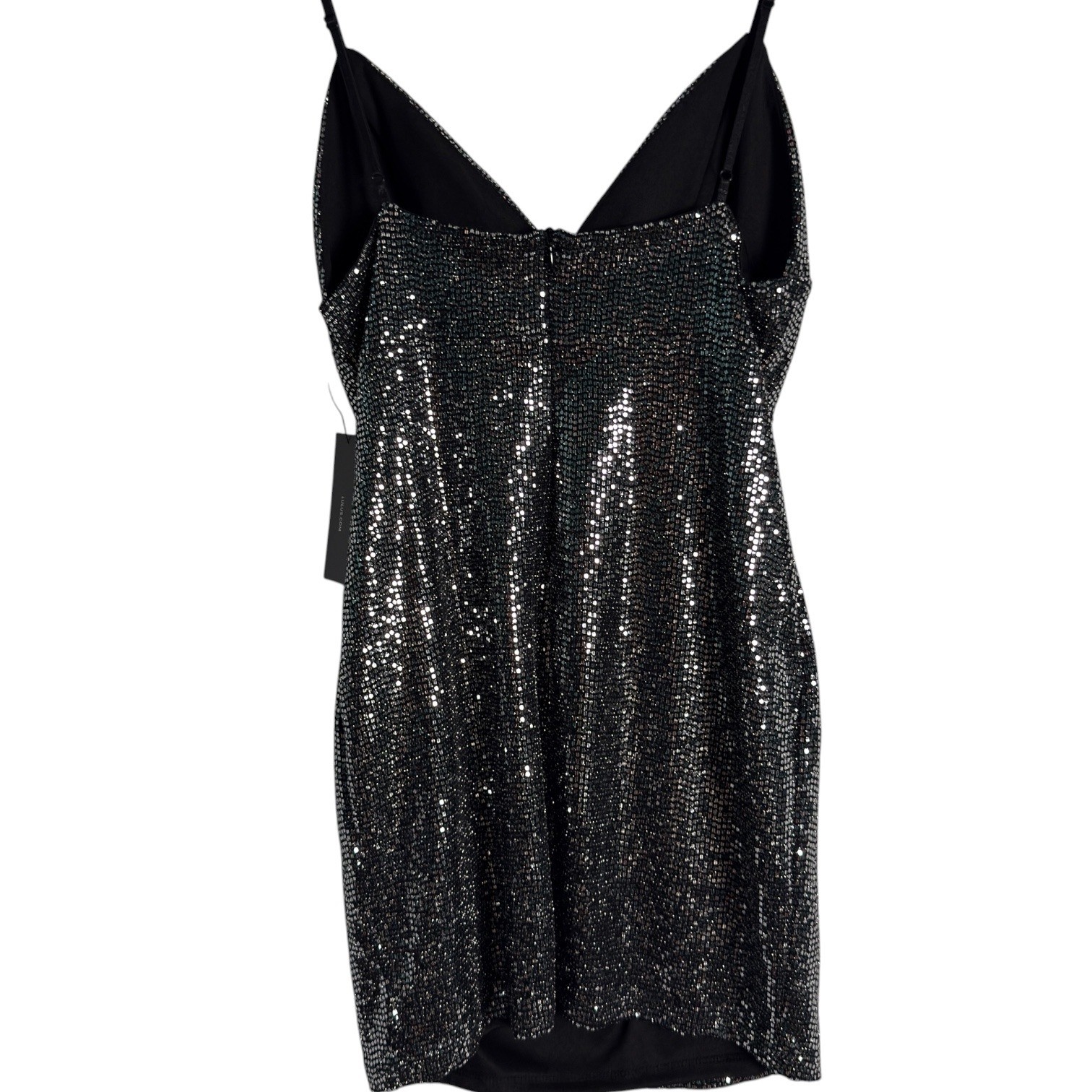 NWT Lulus Metallic Bodycon Mini Dress Black Size L Party Event New Year Silver