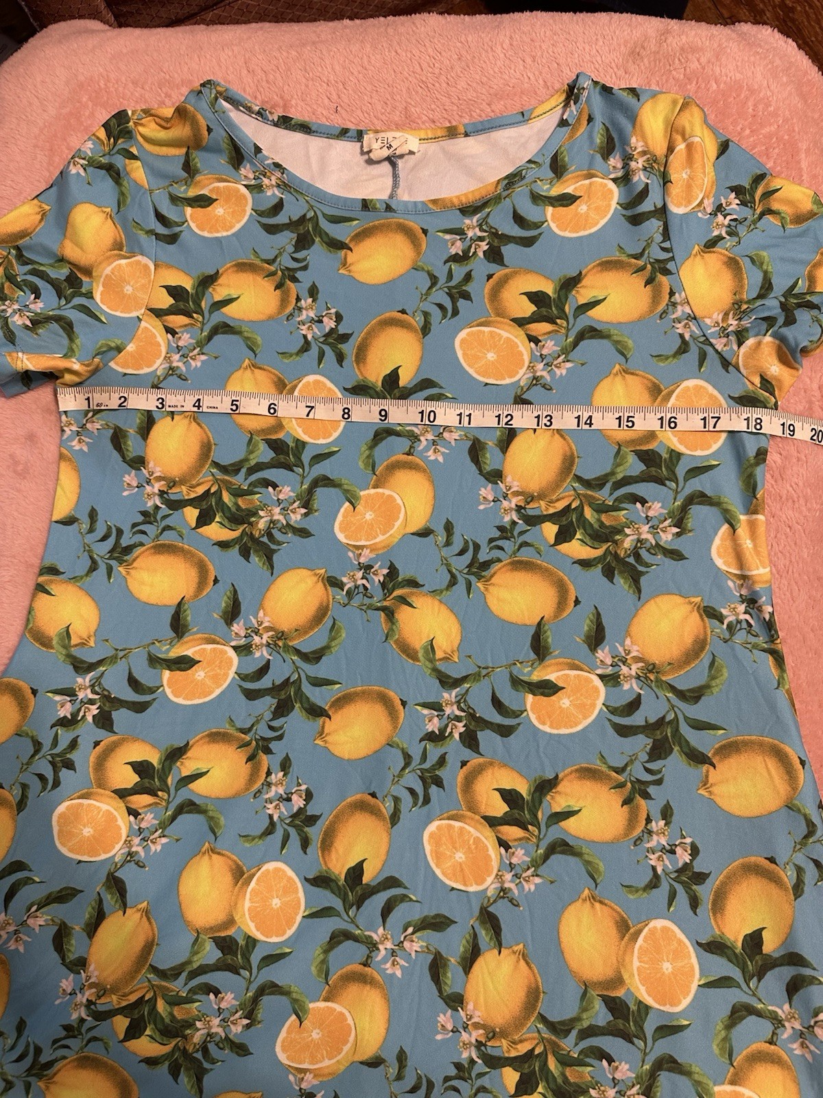 Yelete Lemon Print T-Shirt Blue Swing Dress Amalfi Italian Summer Short Sleeve M