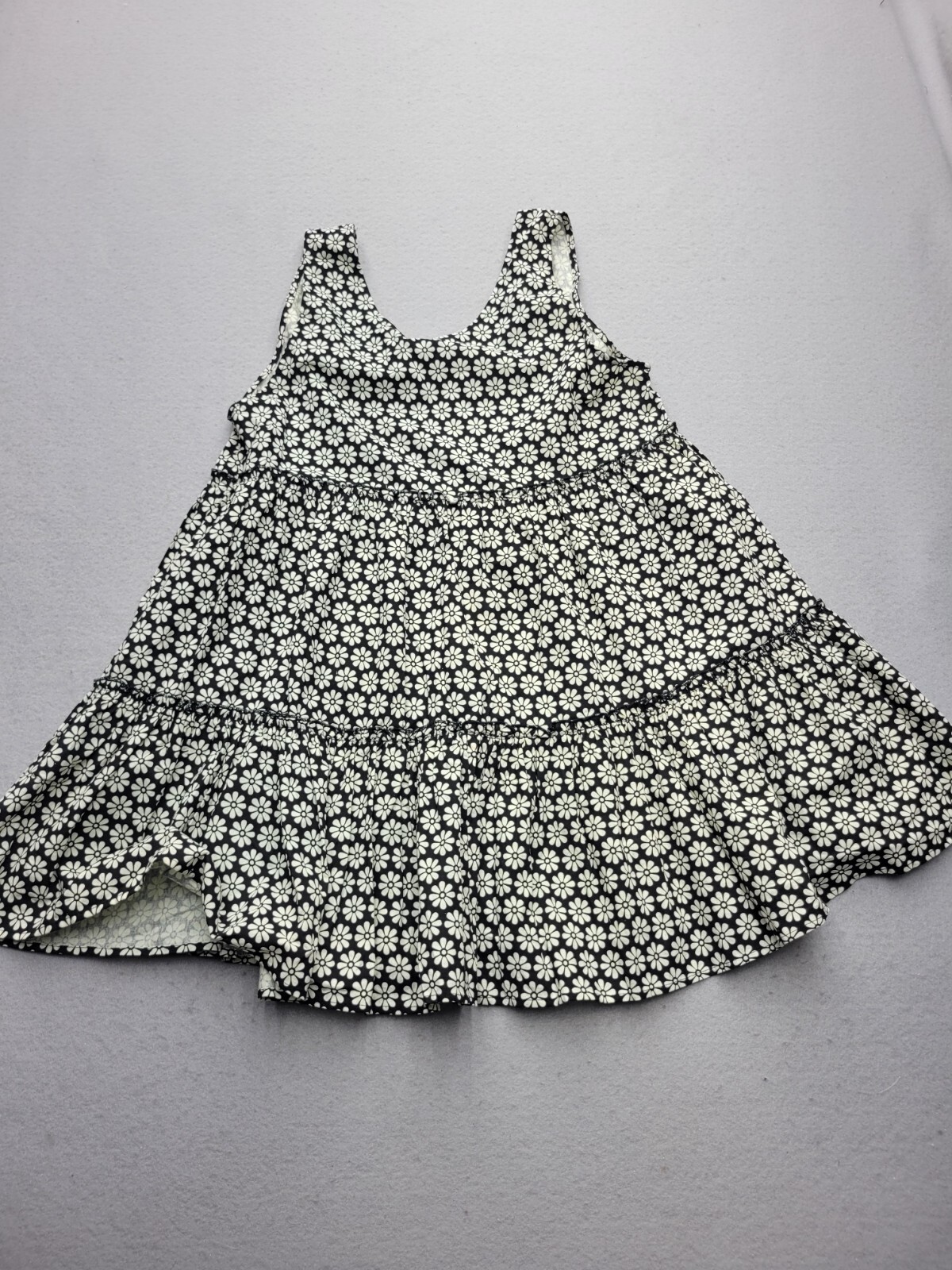 By Together Women Dress Medium Black/White Tent Sleeveless Short Floral Cotton