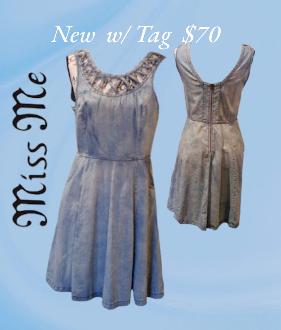 NWT $70 Miss Me Dress Size SMALL fit & flare Blue Acid Wash Denim Mini Dress