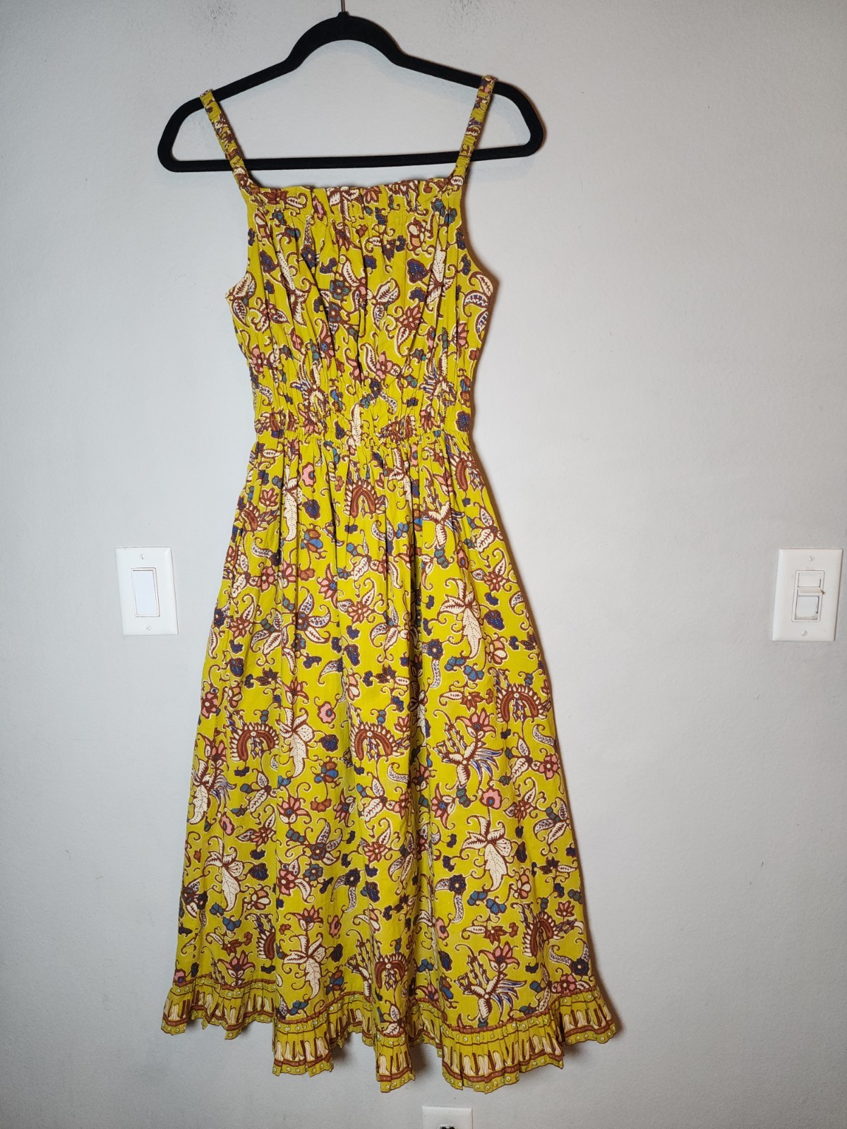 Cleobella Organic Cotton Winona Sleeveless Midi Dress Green Yellow Floral Small