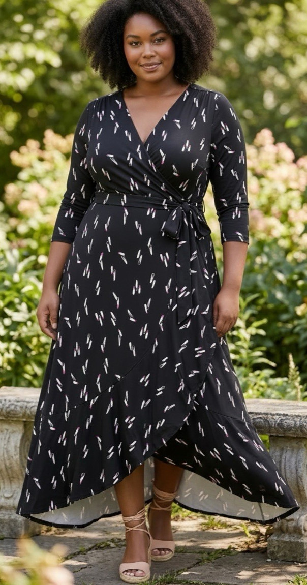 Lane Bryant Lipstick Stretch Jersey Knit Faux Wrap HI LO MAXI Dress, Size 18 20