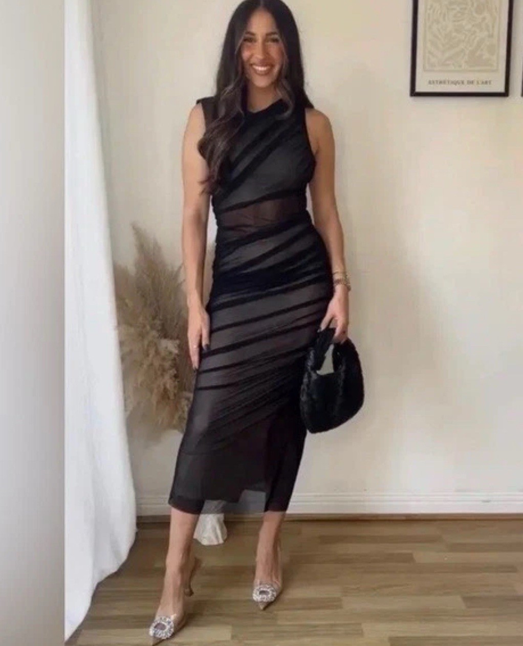 BNWT ZARA CONTRAST TULLE DRESS WOMEN DRAPED BODYCON MIDI MESH GOWN BLACK XS 8