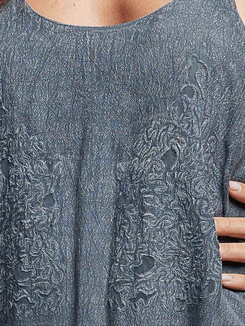 POL Embroidered Adjustable Strap Mini Washed Slate Blue Layered Blue Dress Large