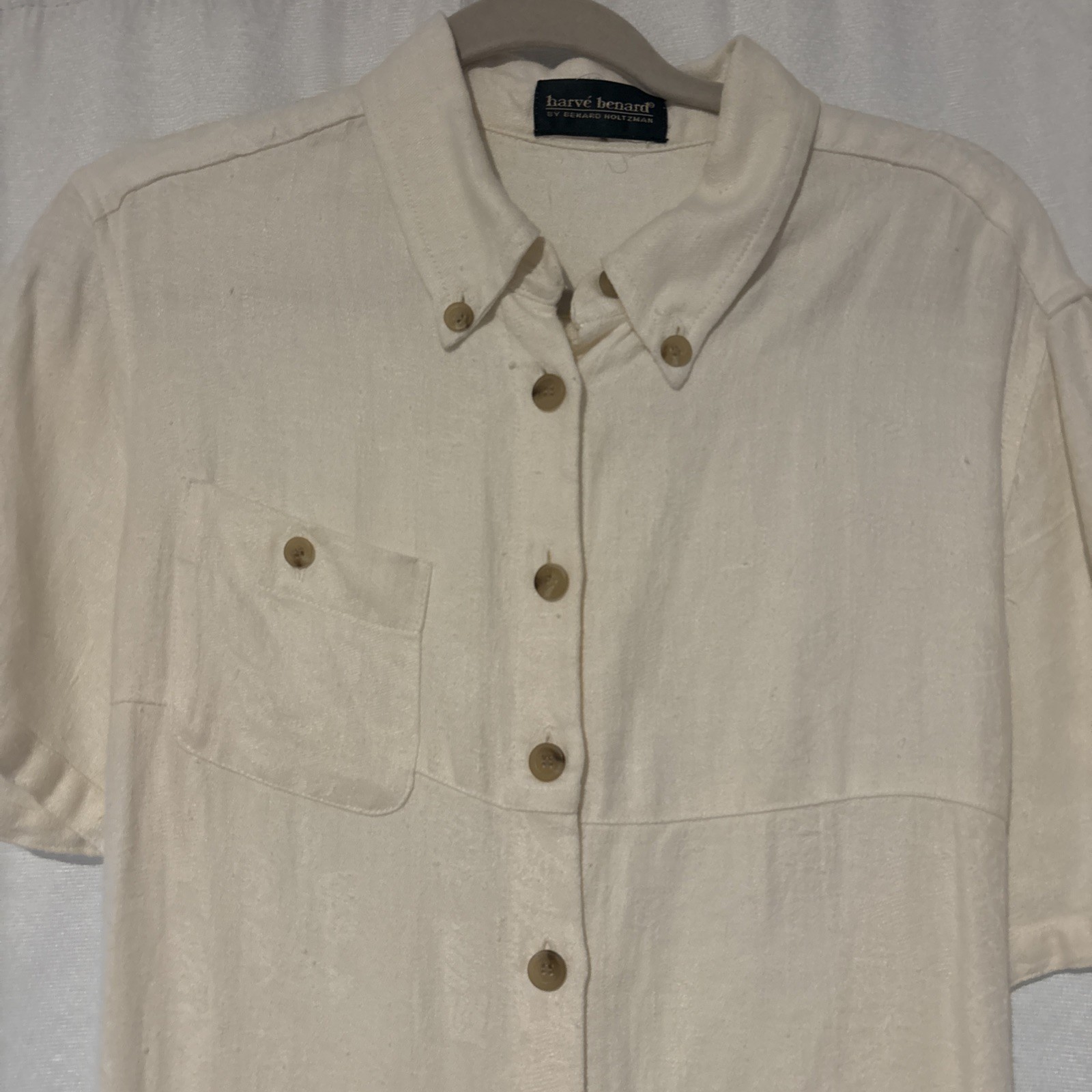 Vintage Harvé Benard Cotton Blend Fabric Off White Dress Collard Small