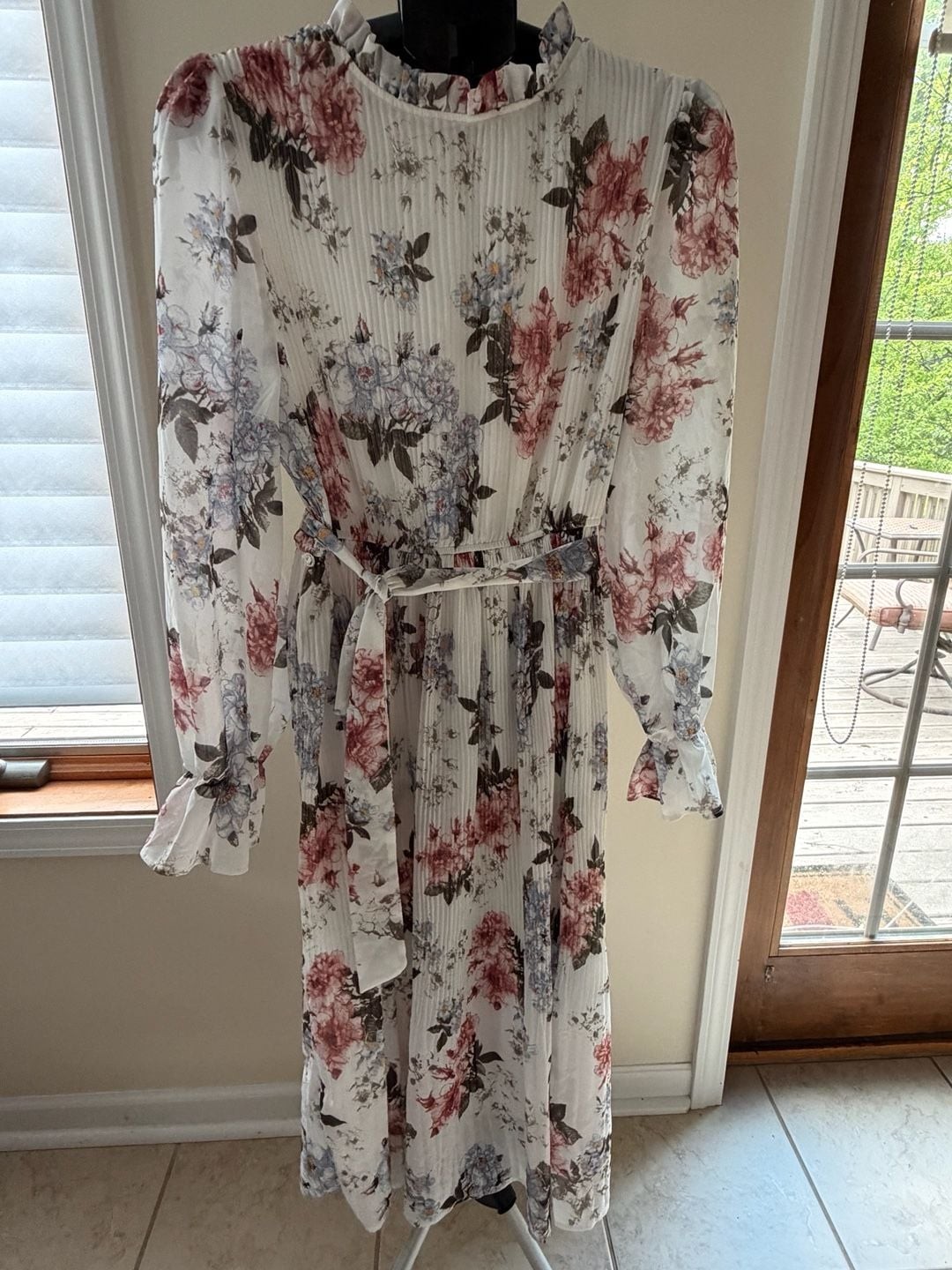 Anrabess Women’s floral pleated long sleeve midi dress size L
