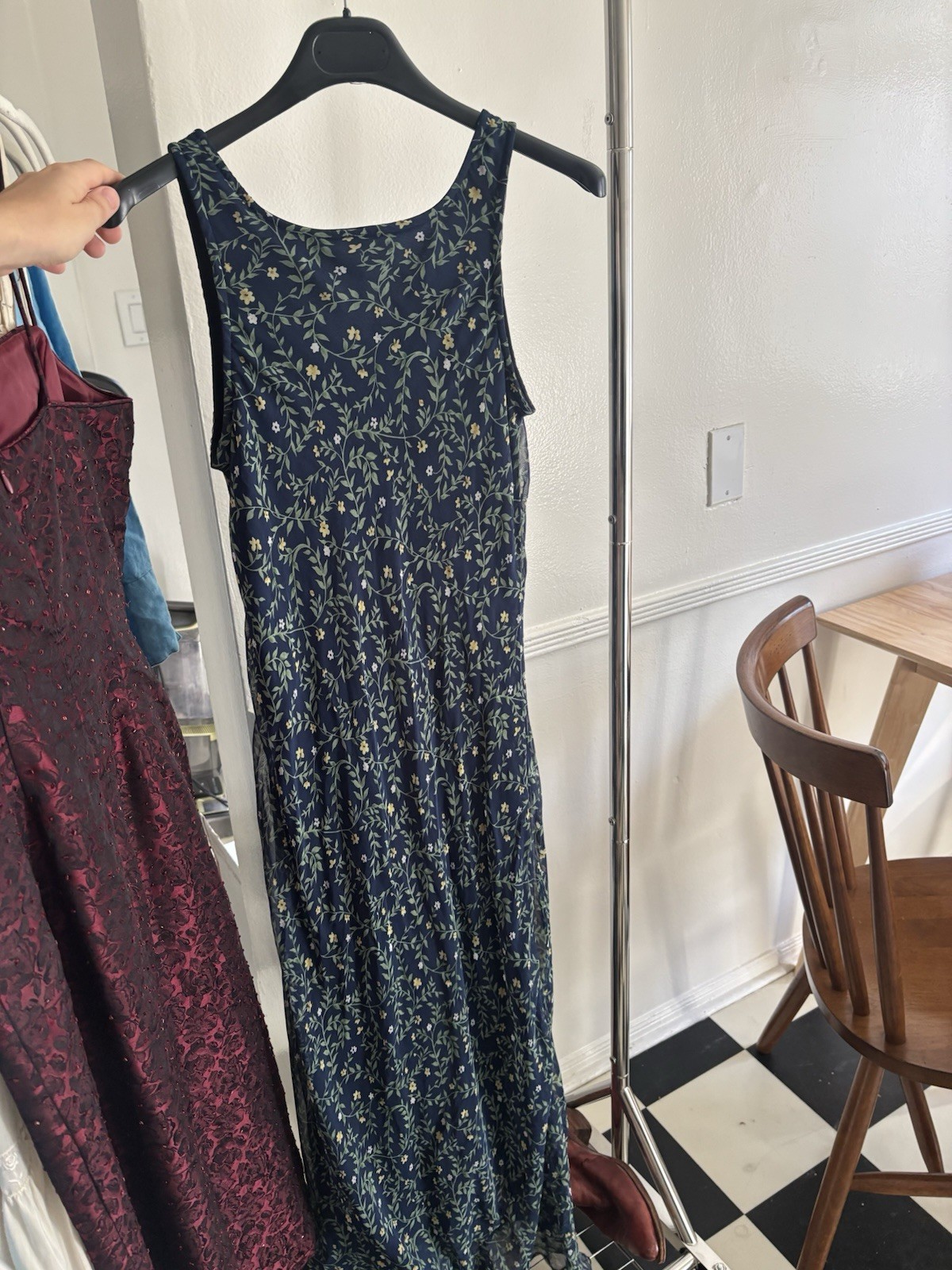 Vintage 90s My Michelle Navy Floral Maxi Dress V-Neck Sleeveless
