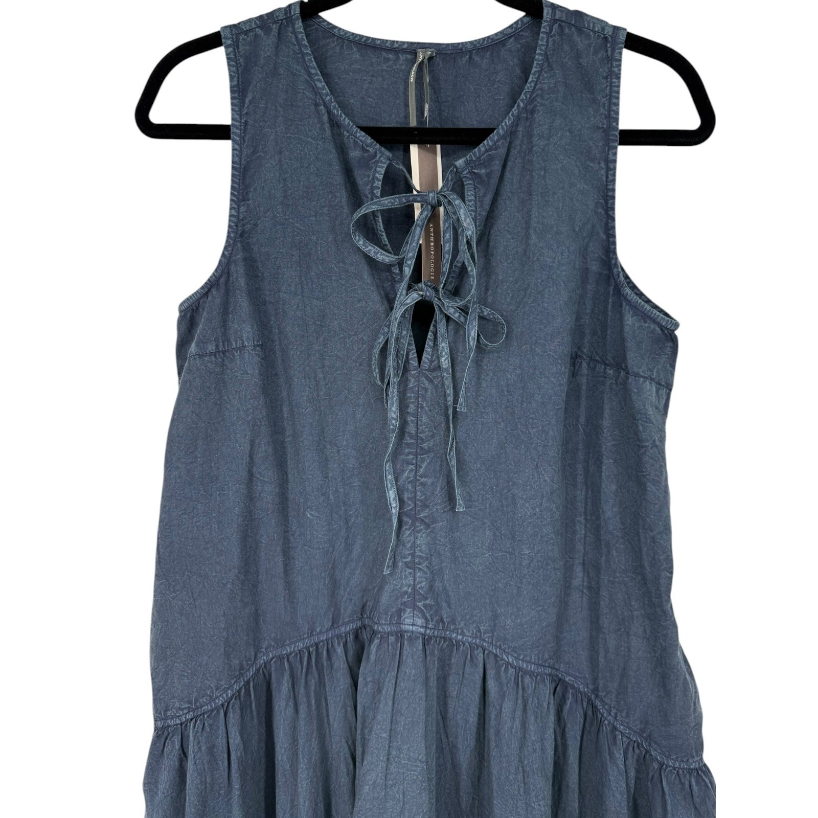 NWT Anthropologie Sleeveless Denim Midi Tent Dress Tie Front Size Small Boho
