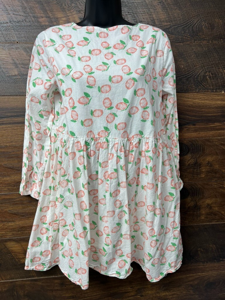 Smocked Dress Peach all Over Print Long Sleeve Keyhole Collar Layered Lined 32in