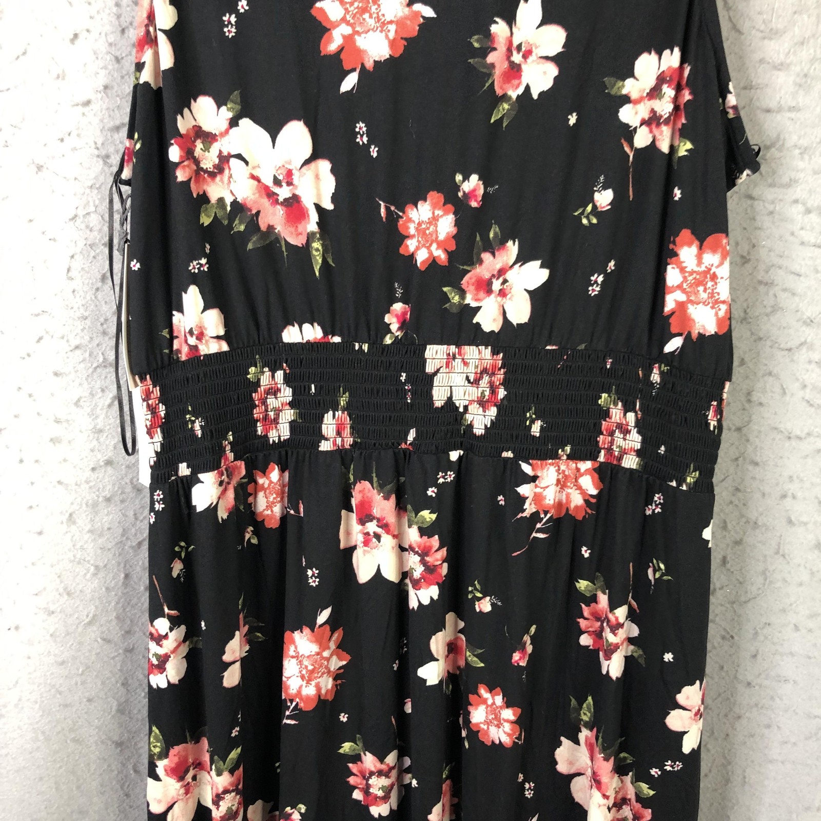 Nine Britton Rosaline Knit Maxi Dress Womens 2X Black Floral Smocked Stitch Fix